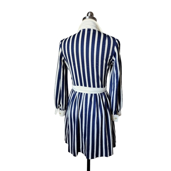 PECK & PECK x 60's preppy striped nautical shorts romper jumpsuit navy white - Picture 3 of 11